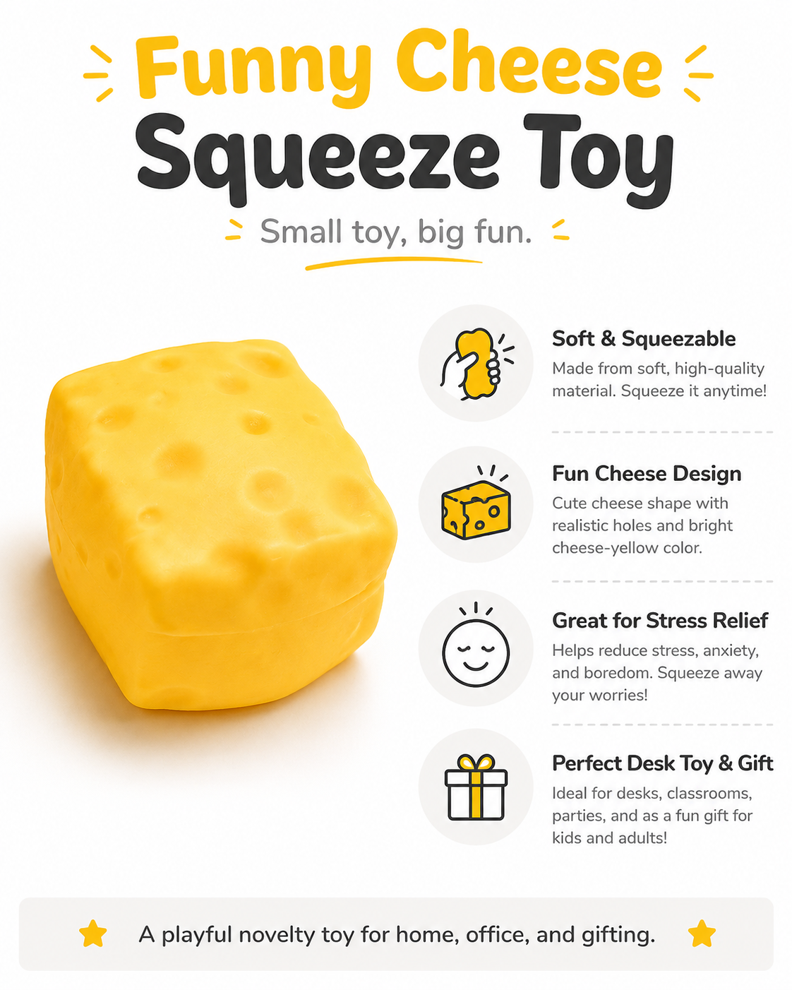 Cheese Squeeze Stress Relief Toy – Funny Squishy Fidget Toy