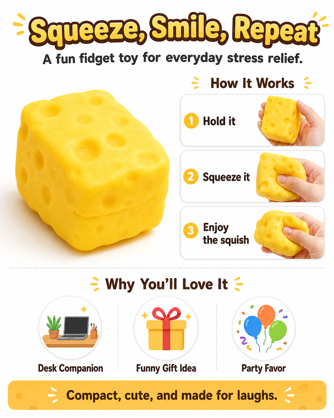 Cheese Squeeze Stress Relief Toy – Funny Squishy Fidget Toy